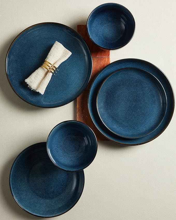 24 Piece Dinnerware Sets for 8, Modern Stoneware Plates and Bowls Setst, Perfect for Family Gatherings & Holiday Celebrations, Easy Cleaning Dishes Set, Stack Compactly Dishware, Starry Blue