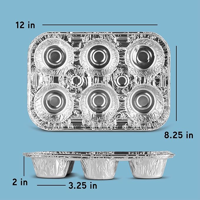 PLASTICPRO Aluminum Foil Muffin Pans Reusable and Disposable, Muffin & Pie foil Pan (20, 6 cavity XL)