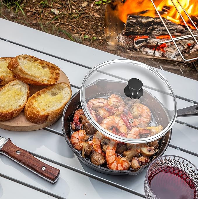 Utopia Kitchen Saute Frying Pan 8 Inch, Cast Iron Chefs Pan, Pre Seasoned Cast iron Skillet With Lid, Safe Grill Cookware for Indoor & Outdoor Use, Black