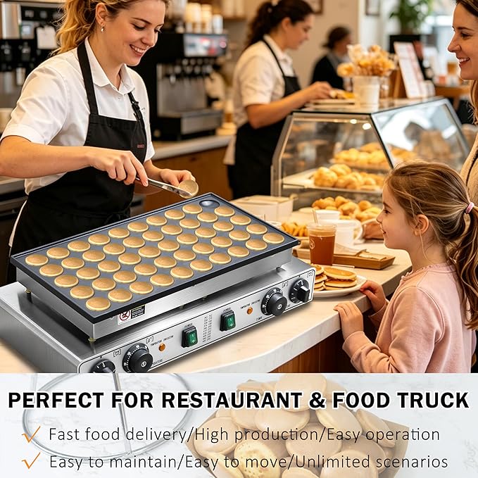 Mini Pancake Maker 50pcs Dutch Pancake Maker 1900W Mini Pancakes Maker Machine Commercial Electric Dutch Pancakes Maker, Non-stick hotcakes Maker for Restaurant
