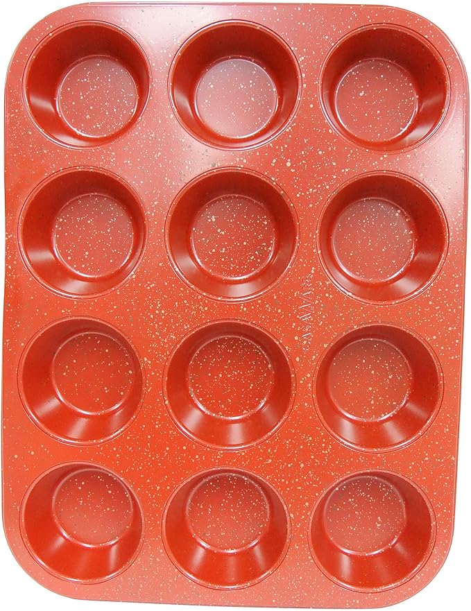 casaWare Ceramic Coated NonStick 12 Cup Muffin Pan (Red Granite)