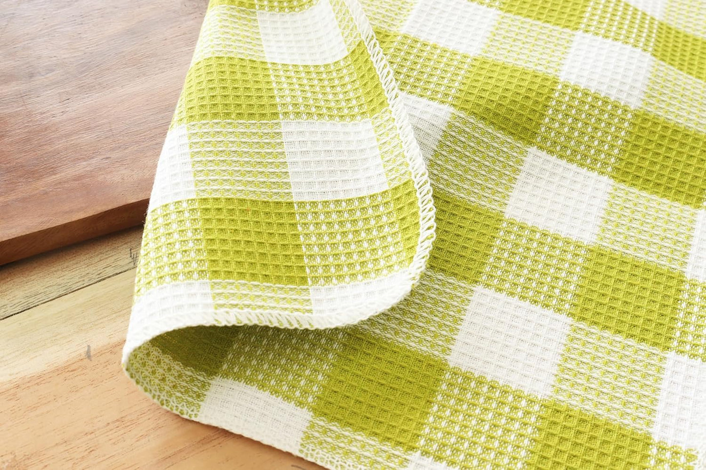 Waffle Weave Plaid Dish Cloths, 100% Cotton - 12 x 12 Inches, Ultra Soft Absorbent Quick Drying Dish Towels Buffalo Check Dish Rags for Kitchen, 8 Pack - Spring Summer - Light Green & White