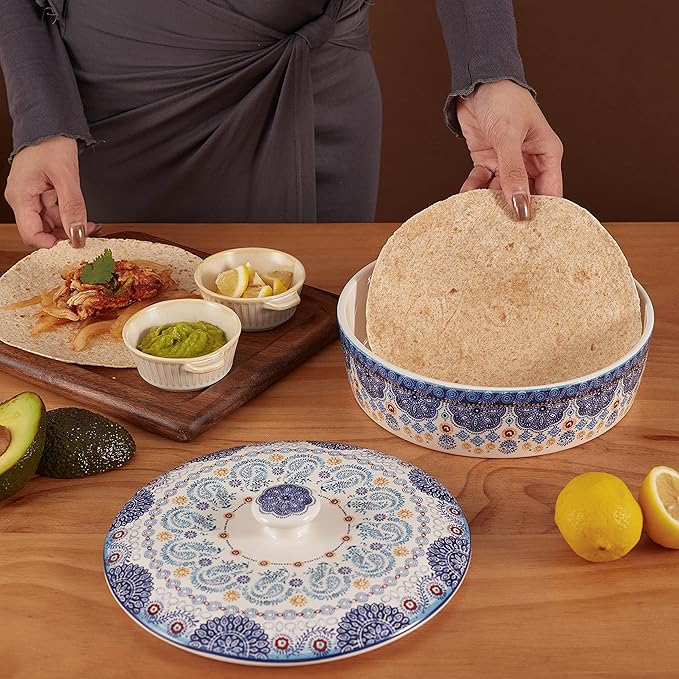 Bico Blue Talavera Taco Tuesday Set, Tortilla Warmer and Taco Holder, Microwave and Dishwasher Safe