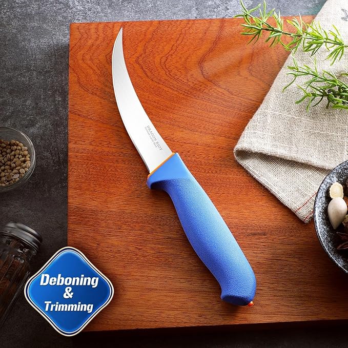 DRAGON RIOT Boning Knife 6 Inch,Ultra Sharp German Stainless Steel,Professional Meat Trimming Knife with Ergonomic Anti-Slip Handle,Ideal for Butchering, Trimming, Fish, Poultry