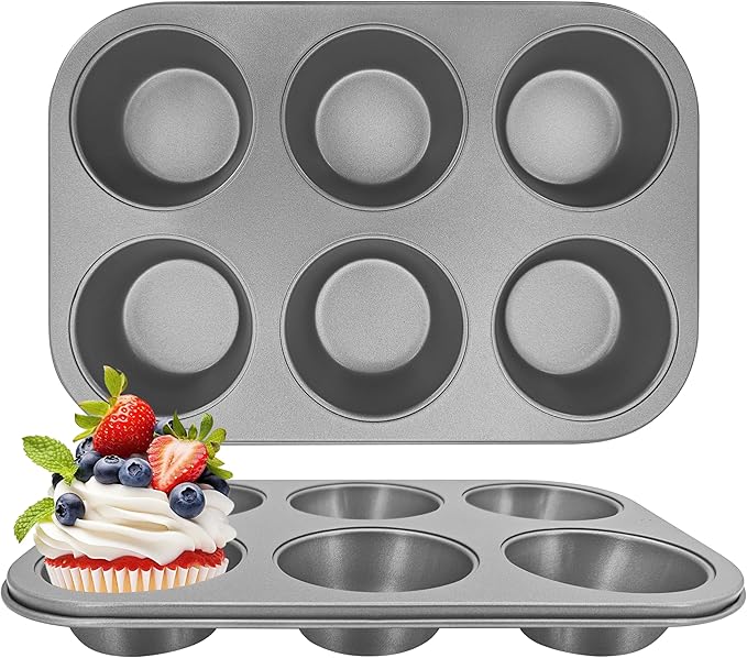 Satax Muffin Pan for Baking, Nonstick Cupcake Tin 6 Cup,sets of 2,Heavy Duty Steel Muffin Pan (Silver, 6-cup)