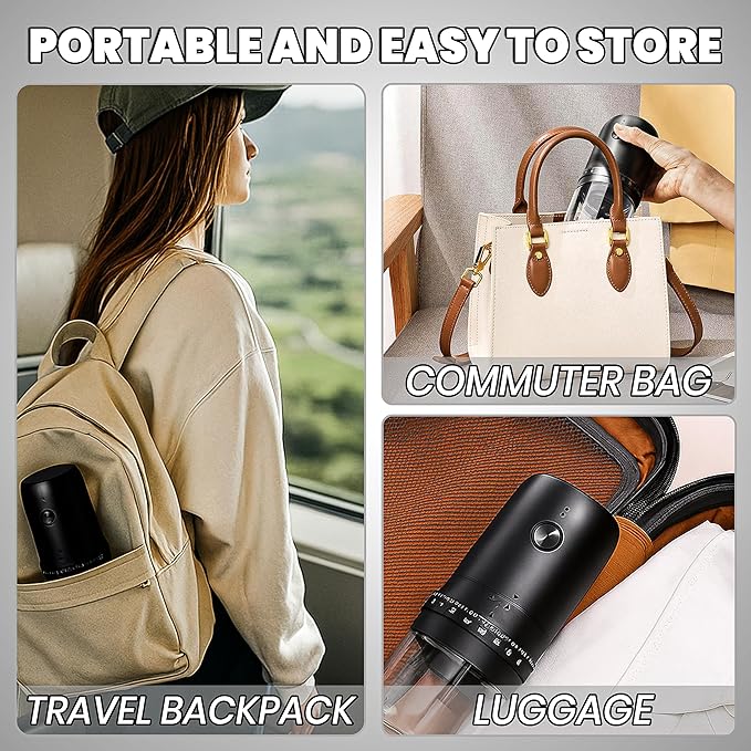 Portable Electric Coffee Bean Grinder with 40 Adjustable Settings, Small Espresso Grinder Rechargeable Burr Coffee Grinder with Multiple Grinding Settings for Travel, Camping, Home & Office.