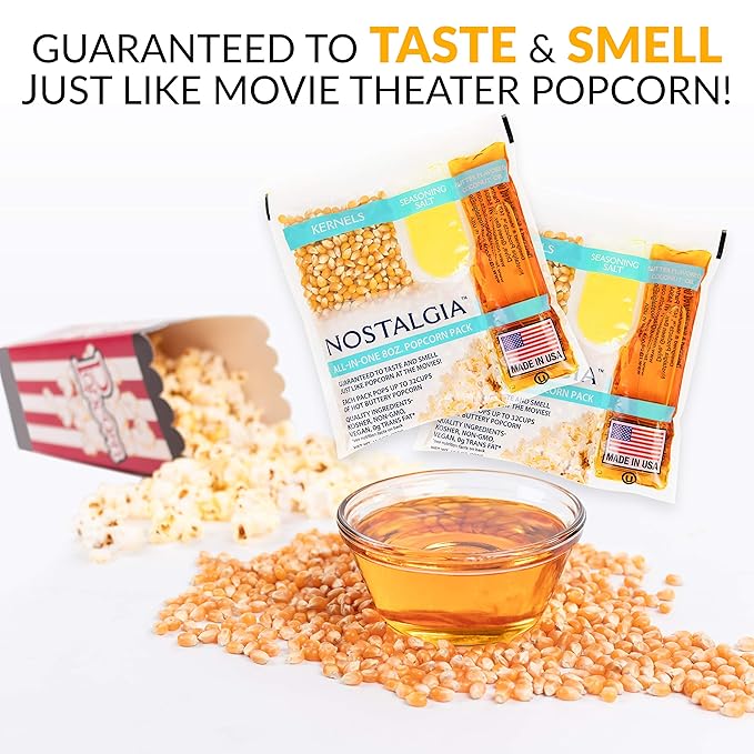 Nostalgia Best Tasting Premium 8-Ounce Popcorn, Oil & Seasoning Salt All-In-One Packs - 24 Count (Pack of 2)