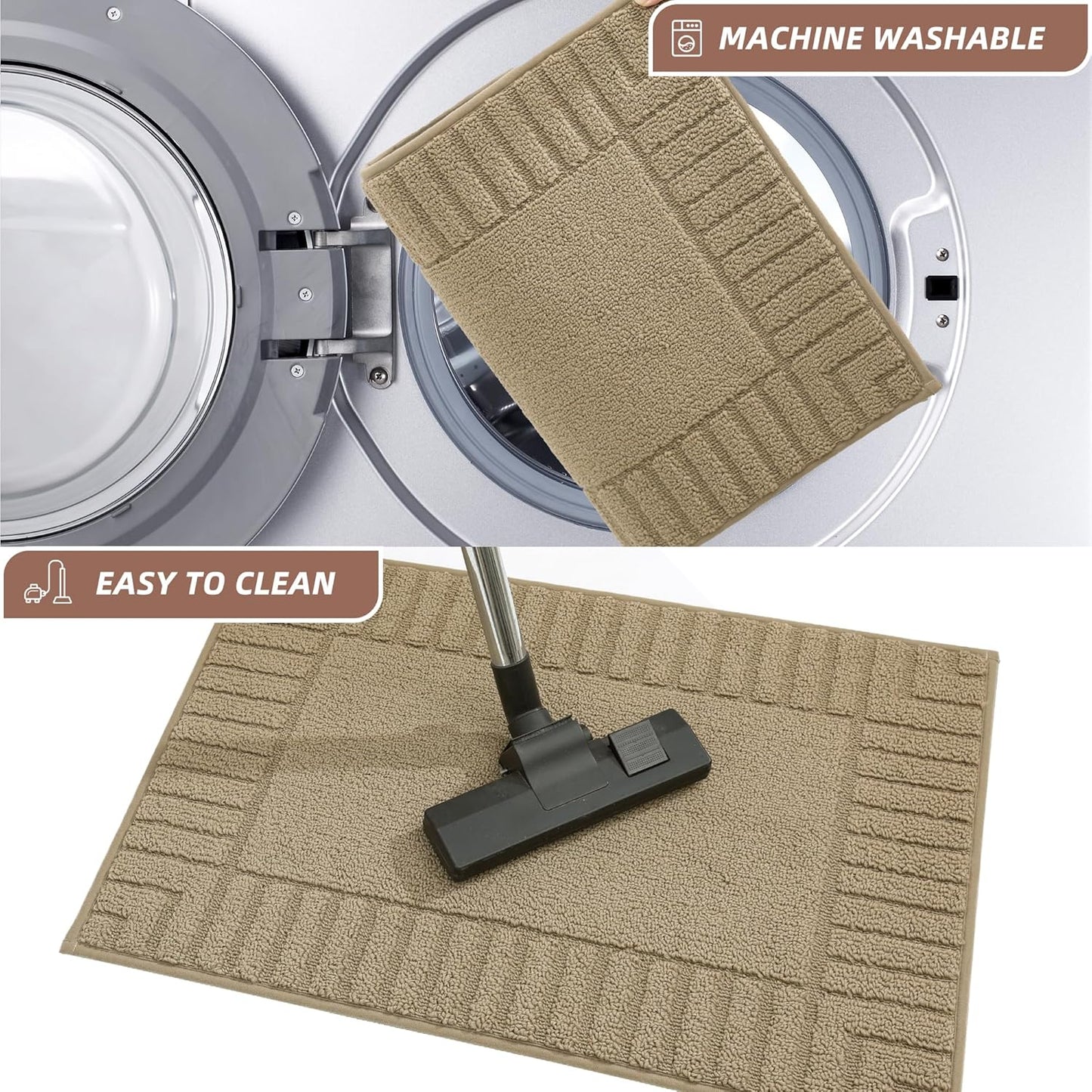 BEQHAUSE Kitchen-Rugs-and-Mats,Anti-Slip Kitchen Rugs,Machine Washable Kitchen Mats for Floor Taupe Comfortable Kitchen Mat Set of 2 with TPR Backing 24x35inch/24x60inch
