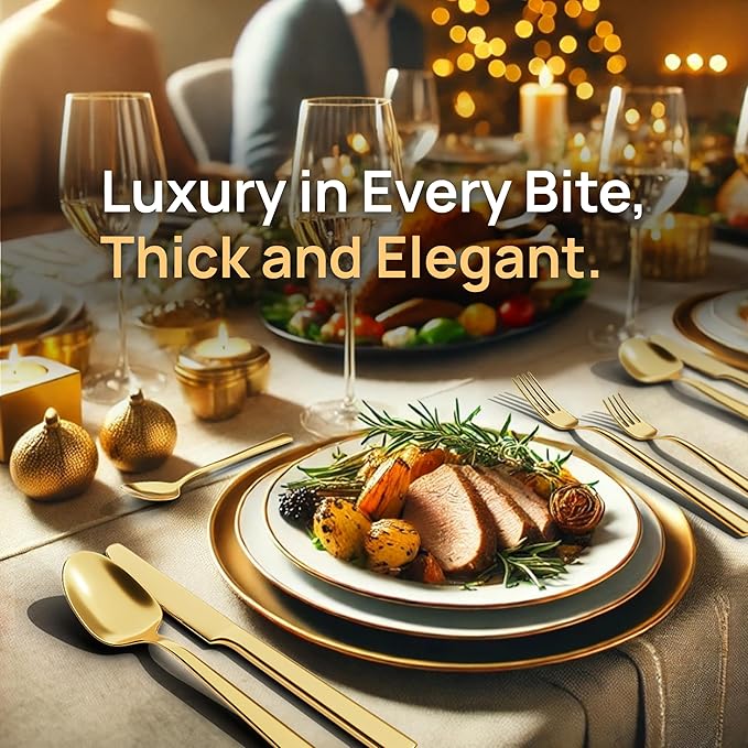 Home Haven Luxury Gold Silverware Set for 8, Heavy Duty Gold Flatware Set for 8, 18/10 Stainless Steel Cutlery Dishwasher Safe, Flatware for Special Occasions, Home & Restaurant Use (48 Pieces for 8)