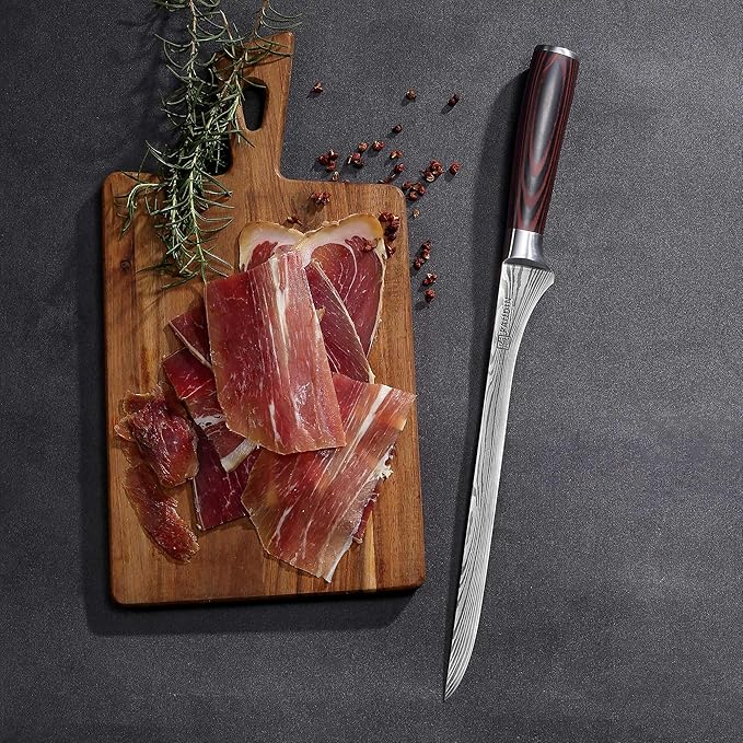 PAUDIN 10 Inch Ham Slicing Knife, Professional Carving Knife for Meat, High Carbon Stainless Steel, Ergonomic Pakkawood Handle with Sheath, Ultra Sharp Blade for Prosciutto/Jamon Serrano, Gift Box