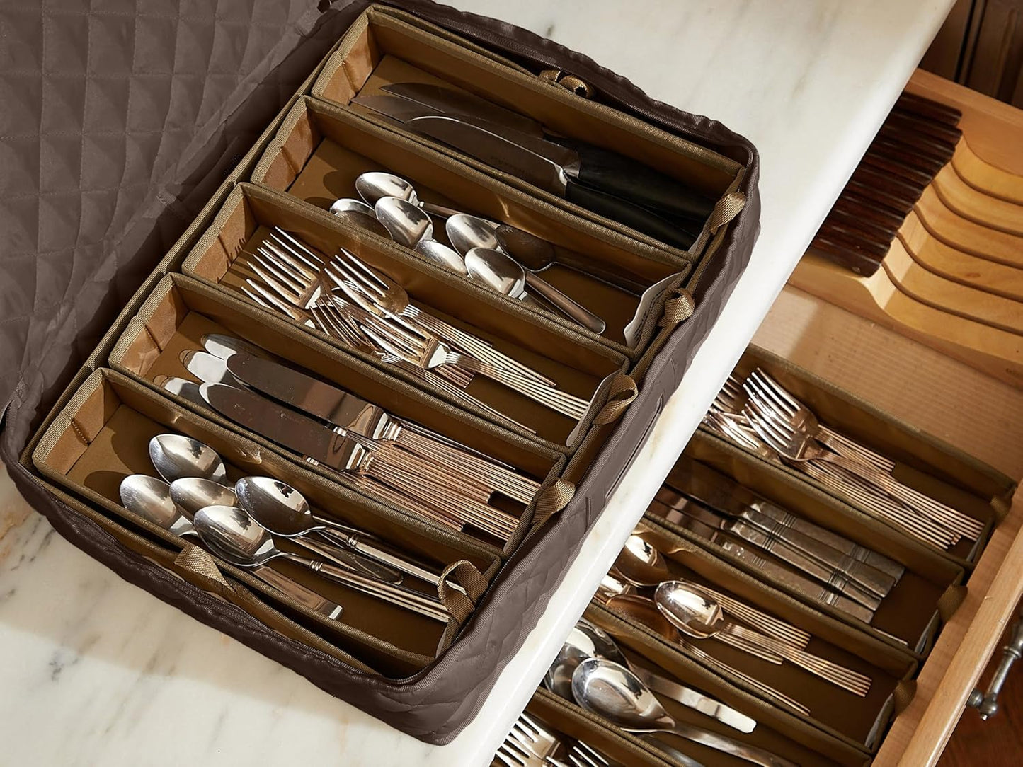 Covermates Flatware Storage - Washable and Stain Resistant, ID Window, Kitchen Storage, Bronze