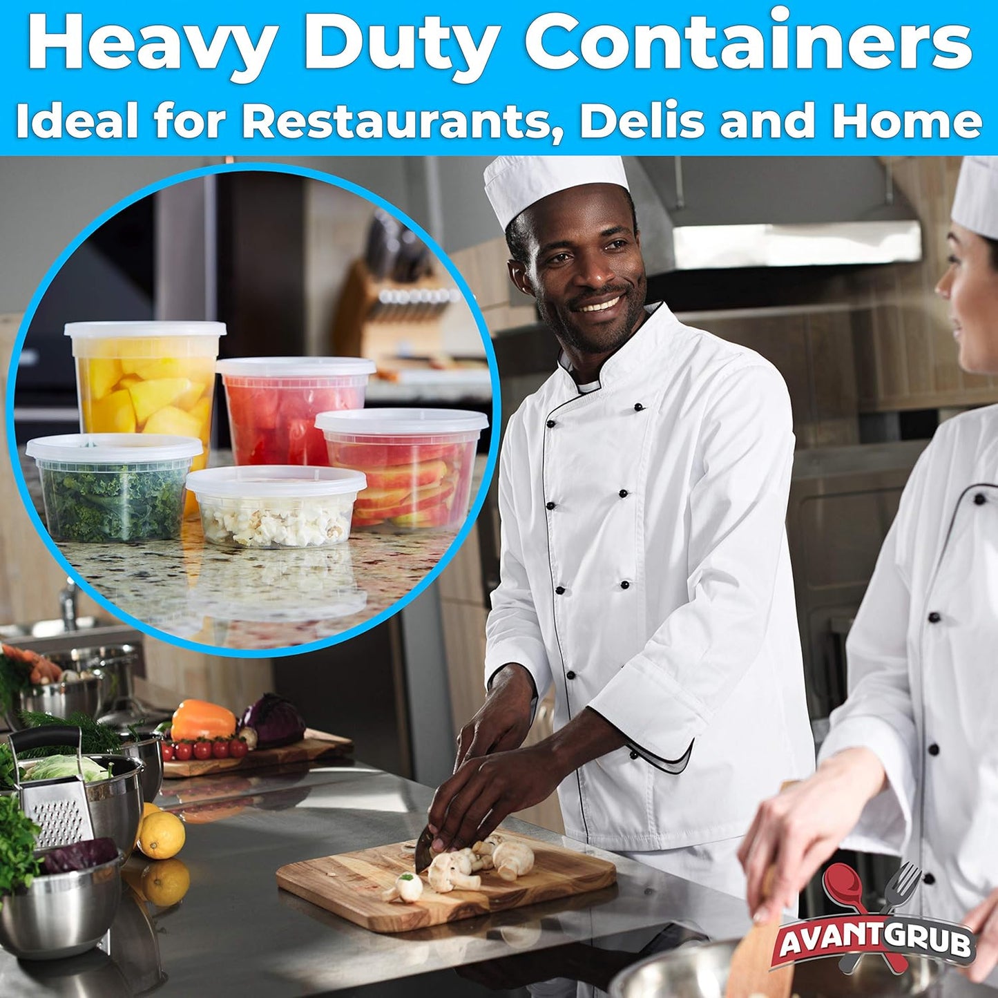 Avant Grub Food Storage Containers, BPA-Free Plastic, Deli Grade with Leakproof Lids, 12ct. Durable 32 Oz Microwave and Freezer Safe Containers for Takeout, Meal Prep, Storage, Keeps Food Fresh Longer