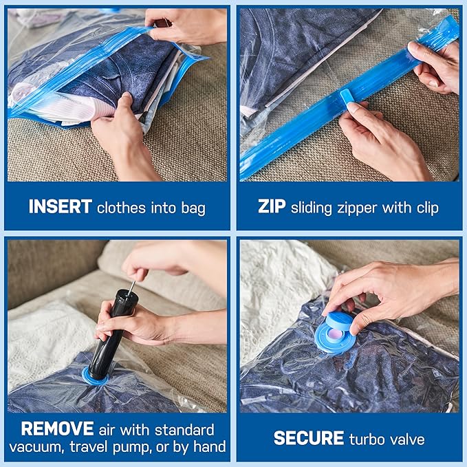 3 Pack Small Vacuum Storage Bags for Comforters, Blankets & Clothes – Vacuum Sealed Compression Bags with Hand Pump – Space Saver Storage Bags for Bedding, Moving, Travel & Organization