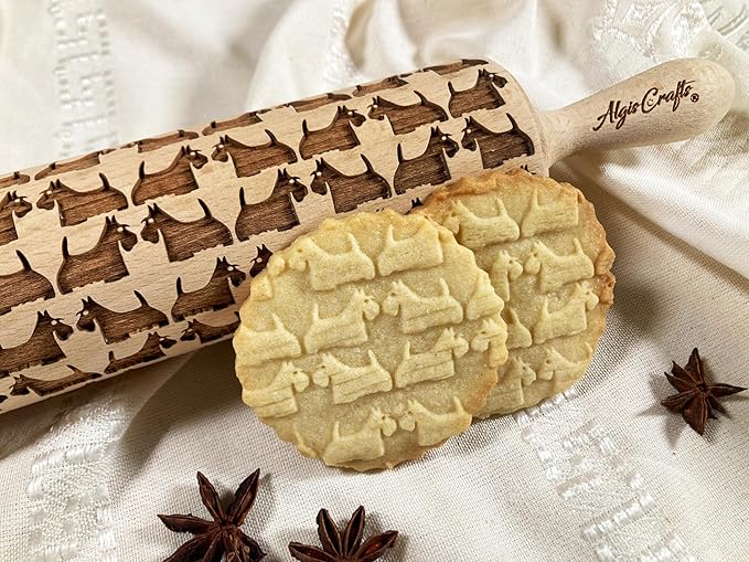 TERRIER PATTERN EMBOSSING ROLLING PIN SCOTTISH TERRIER DOG PATTERN ENGRAVED ROLLING PIN with SCOTTIE for EMBOSSED COOKIES