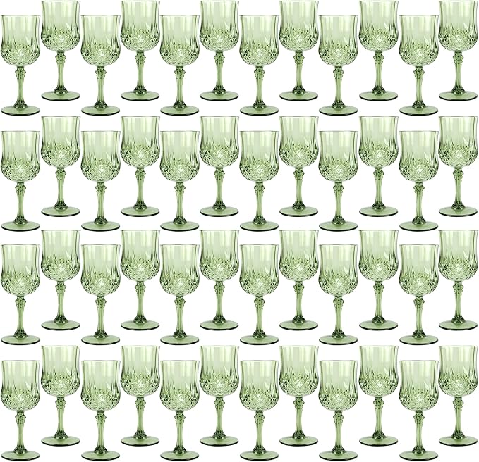 Plastic Wine Glasses, Plastic Goblets Vintage Style Cordial Unbreakable Drinking Glasses, Reusable Drinkware for Wedding Reception, Grand Event Party Supplies (48, New Green)