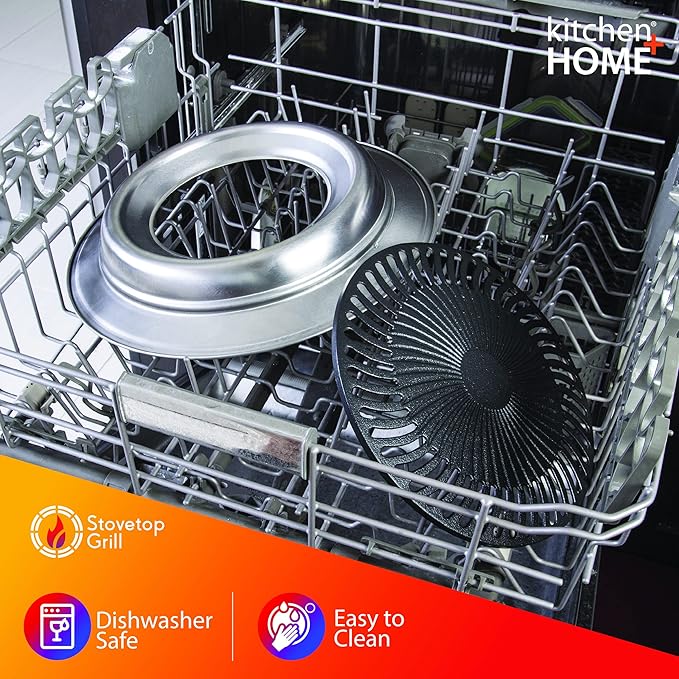 Kitchen + Home Stove Top Smokeless Grill Indoor BBQ, Stainless Steel with Double Coated Non Stick Surface