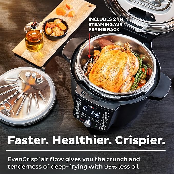 Instant Pot Duo Crisp Ultimate Lid,13-in-1 Air Fryer&Pressure Cooker Combo, Sauté, Slow Cook, Bake, Steam, Warm, Roast, Dehydrate, Sous Vide&Proof, App With Over 800 Recipes,1500 watts,6.5 Quart,Black