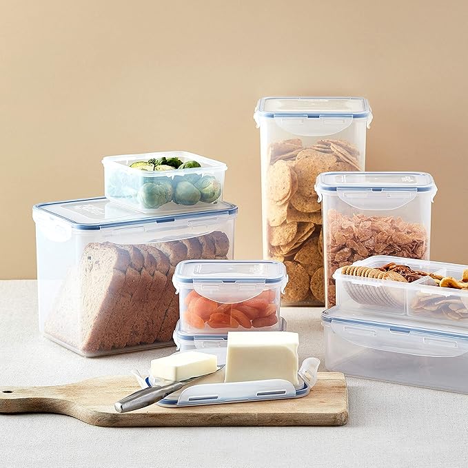LOCK & LOCK Easy Essentials Food Storage lids/Airtight containers, BPA Free, 14 Piece - Tall Rectangle, Clear
