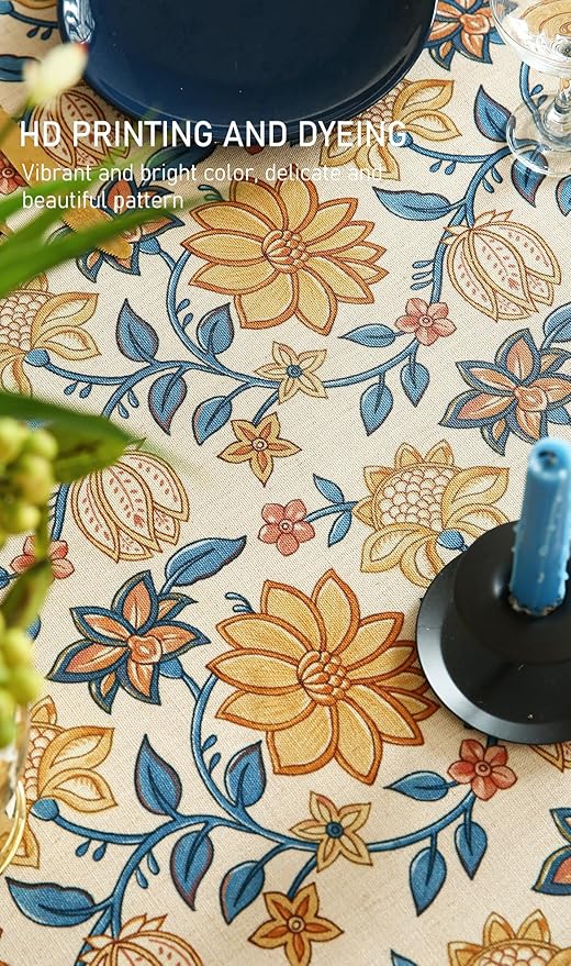 ISAENNE Designer Bohemian Floral Long Rectangle Table Cloth,Linen Colorful Tablecloth,Wrinkle Resistant Decor Tablecloths for Dining Thanksgiving Kitchen Party Christmas,63"*94"-Estevan B
