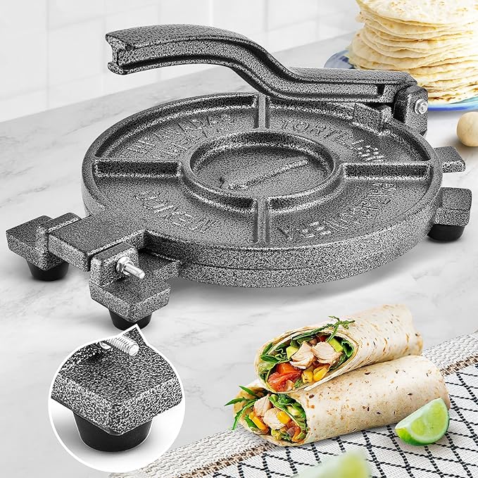 ARC Tortilla Press 10.4" Include 100 Pcs Parchment Paper, Cast Iron Tortilla Maker, Black Gray