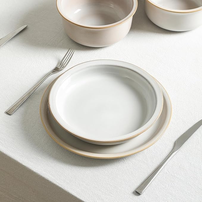 Stone Lain Slate 12-Piece Dinnerware Set Stoneware, Plates and Bowls Set, Dishwasher and Microwave Safe, Dish Set for 4, White