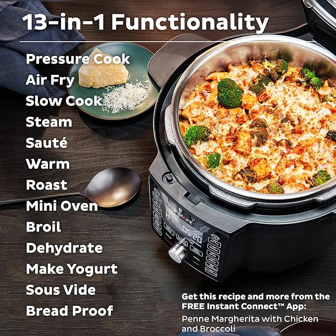 Instant Pot Duo Crisp Ultimate Lid,13-in-1 Air Fryer&Pressure Cooker Combo, Sauté, Slow Cook, Bake, Steam, Warm, Roast, Dehydrate, Sous Vide&Proof, App With Over 800 Recipes,1500 watts,6.5 Quart,Black