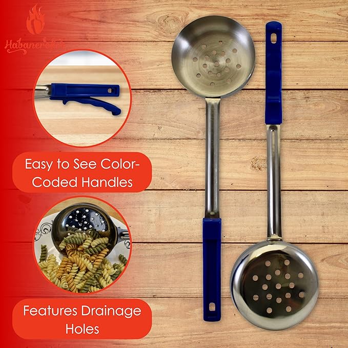 8 Ounce Slotted Stainless Steel Portion Control Ladle Spoon for Measuring and Serving; Commercial Grade Serving Scoops [Pack of 12]