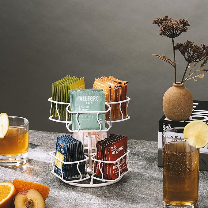 Sorbus Tea Bag Spinning Carousel - Tea Caddy Organizer for Countertop - Matcha Station Accessories - 2 Tier Revolving Storage for Pantry - Holds Up to 60 Large Tea Bags