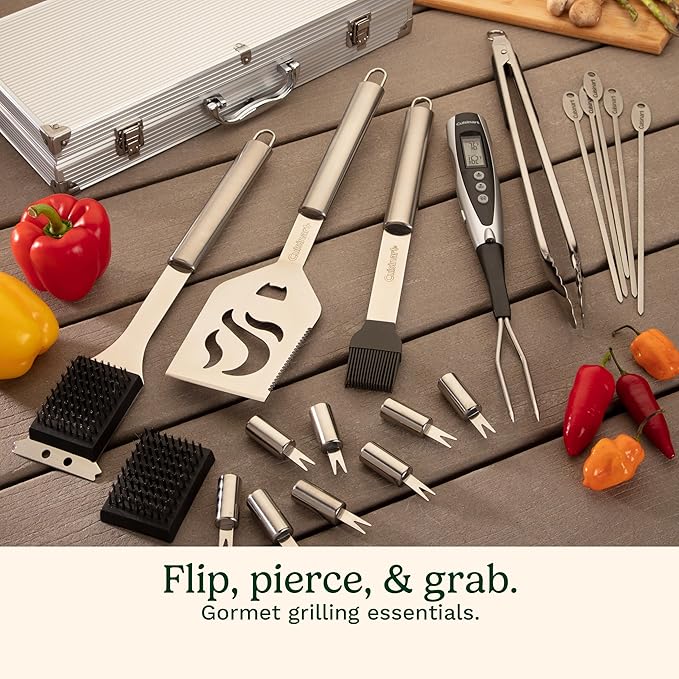 Cuisinart Deluxe Grill Tool Set, 20-Piece Grill Set, BBQ Accessories with Aluminum Case, Stainless Steel Grilling Accessories, Grilling Gifts for Men, for Dad Husband (Pack of 4)