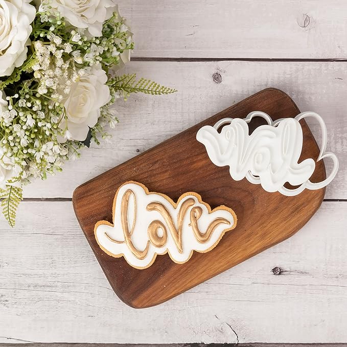 Flycalf Love Cookie Cutter with Plunger Stamps Baking Dough Tools Wedding Cake Shapes PLA Cutter Molds for Birdesmaid Party 3" Kitchen Supplies
