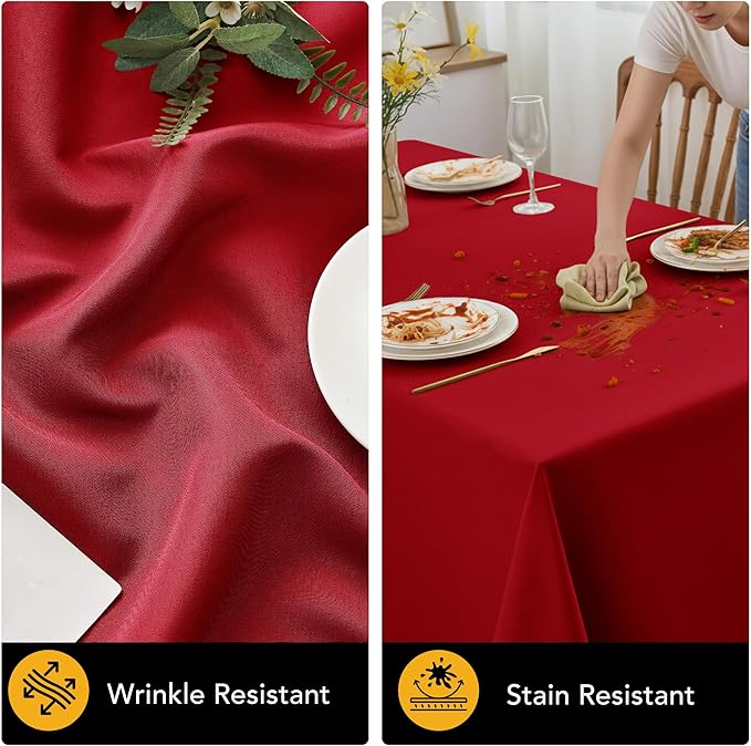 10-Pack Red Tablecloths for Rectangle Tables, 60 x 120 Inches, Stain-Resistant Polyester Fabric for 6 Foot Tables - Washable Table Covers for Weddings, Banquets, Birthday Parties, Events