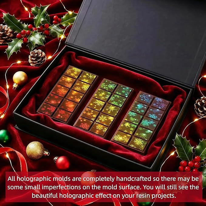Ziliny Snowflake Holographic Chocolate Bar Mold Silicone, Rainbow Light Effect Chocolate Bar Deep Thick Molds for DIY Candy Dessert Baking, Candy, Wax Melts, Cake Decoration (Square)