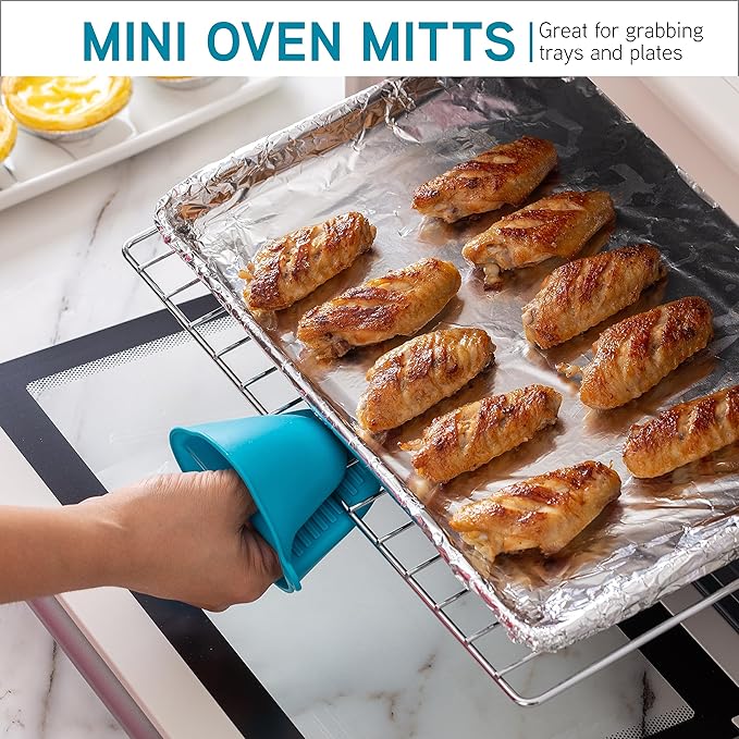 COOK WITH COLOR Silicone Oven Mitts- Heat Resistant Gloves with Soft Quilted Lining Oven Mitt Pot Holders for Cooking and BBQ, Teal, Mitt Set