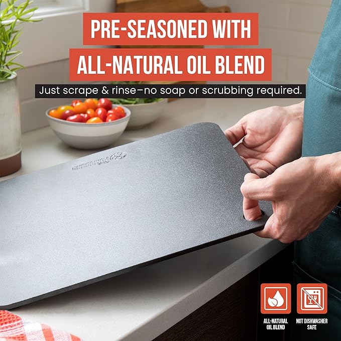 Chef Pomodoro Pizza Steel for Oven 14 Inch 1/4 Inch Thick, Baking Steel for Oven, Grill, Sourdough Bread, Baking Stone for Oven With Lifting Holes 14" X 12" (35.6 x 30.5 cm)