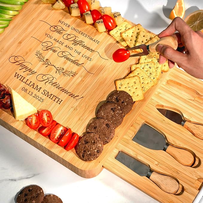Personalized Retirement Charcuterie Board, Employee Appreciation Cheese Board - Retirement Gifts for Coworker, Farewell Gifts for Boss, Leader