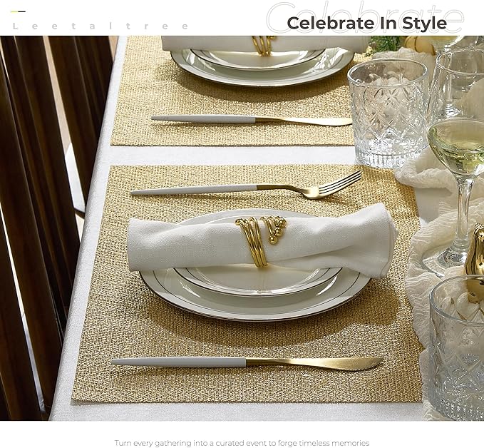 Leetaltree Gold Placemats Set of 4 - Heat Resistant Non-Slip Place mats for Dining Table, Washable Durable PVC Vinyl Woven Table Mats(Luxury Gold, 4)