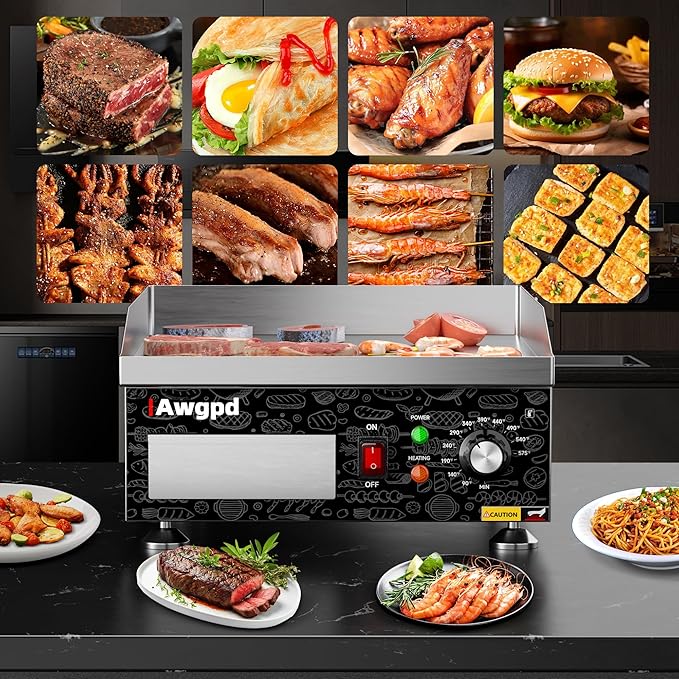 14" Commercial Electric Griddle,Electric Countertop Flat Top Griddle,110V 1800W Electric Flat Top Grill,Non-Stick Restaurant Teppanyaki Stainless Steel Grill,Adjustable Temperature Control