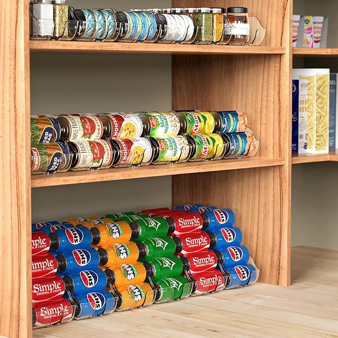 Simple Houseware Soda Can Organizer and Dispenser for Refrigerator / Pantry, Clear, Set of 6
