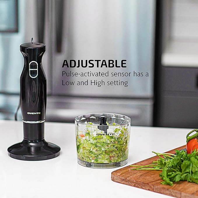 OVENTE Electric Sandwich Maker, Panini Press & Waffle Iron Set with Immersion Hand Blender, Food Chopper & Mixing Beaker, Black