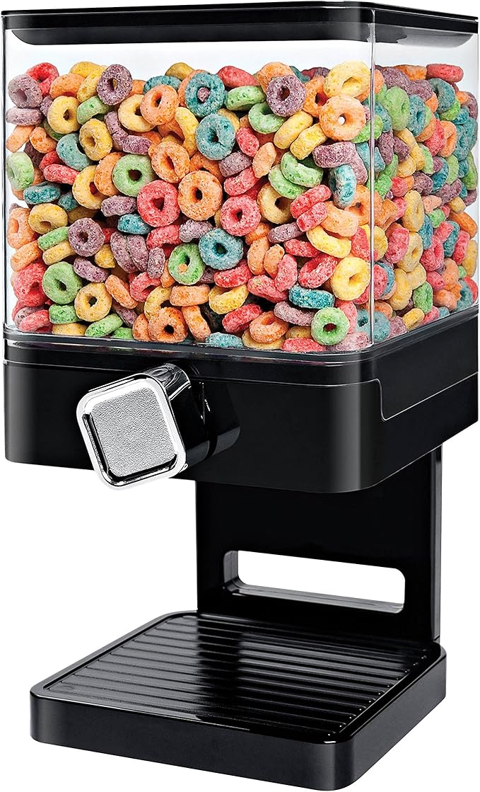 Honey-Can-Do Zevro Compact Dry Food Dispenser, Single Control, Black/Chrome