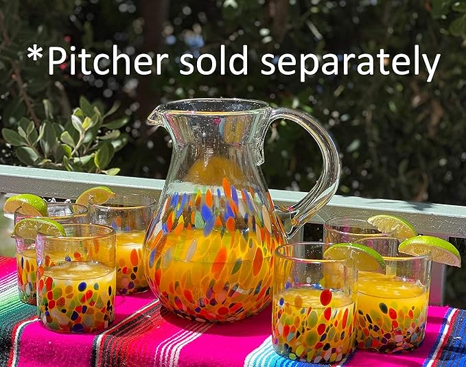 Dos Sueños Hand Blown Mexican Drinking Glasses – Set of 6 Confetti Carmen Tumbler Glasses (10 oz each)