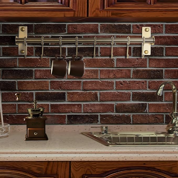 Dseap Kitchen Utensil Holder Hanger, Pot and Pan Rack Wall Mount, Kitchen Rail with 8 Hooks for Hanging Cooking Utensils, Mugs, Spoons, Wall Mounted, Stainless Steel, Bronze