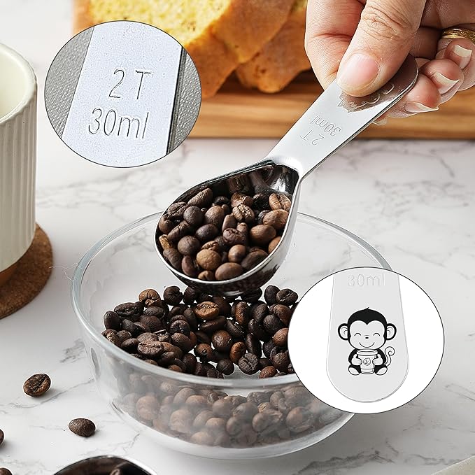 VRUIFA Tablespoon Measuring Spoon, Stainless Steel Coffee Scoop for Ground Coffee, Suger, Bean, Tea, Flour, Short Handle Fits inside Airscape Canisters(30ML*2)