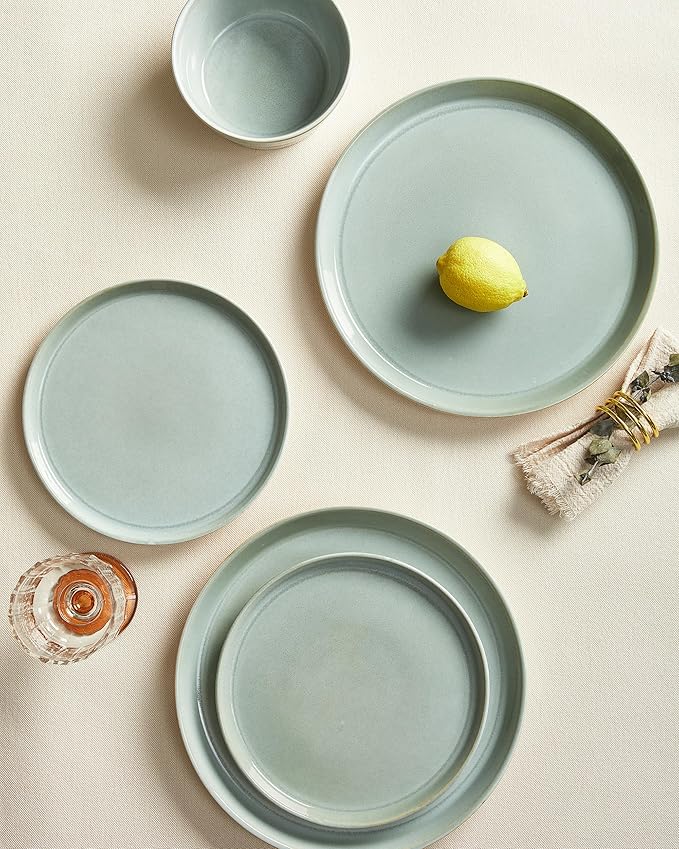 Pokini Dinnerware Sets for 4, Ceramic Plates and Bowls Set, Modern Artisan Dish Set, Microwave & Dishwasher Safe Dishware Set, Chip & Scratch Resistant Dinner Sets, Gradient Green