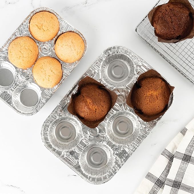 PLASTICPRO Aluminum Foil Muffin Pans Reusable and Disposable, Muffin & Pie foil Pan (50, 6 cavity XL)