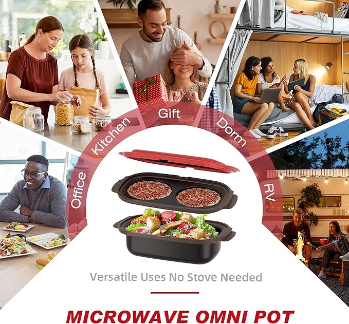 Microwave Egg Cooker & Microwave Grill Pan 3 Pcs with Lid for Grilling, Browning, and Crisping Vegetables, Sandwich, & Meat, Microwave Nonstick Cookware for Quick, Healthy Meals