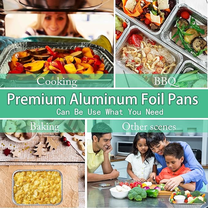 WANBAO 20 PACK 9.8"x7.2" Disposable Tin Foil Pans with Plastic Lids 4 LB Aluminum Pans To Go Containers for Cooking, Baking, Catering Party Meal Prep, Take Out, Freeze, Food Storage