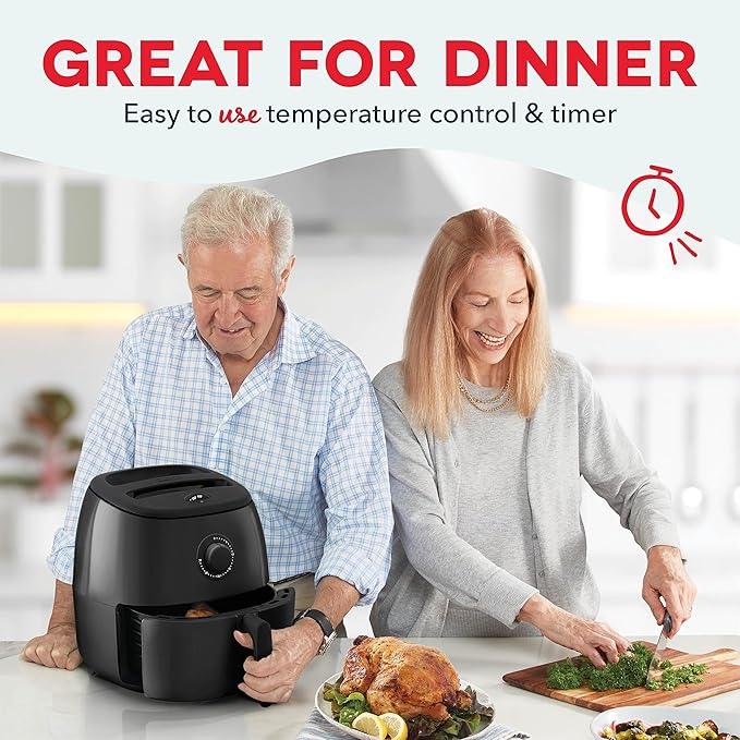 Dash Tasti-Crisp™ Air Fryer - AirCrisp® Technology - Compact Design with Adjustable Temperature Control - Nonstick Fry Basket & Auto Shut-Off Feature - 6 Quarts - Black