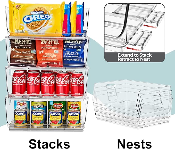 Sorbus Stackable Storage Bins Open Front, Clear Stackable Storage Bins, Pantry Bins for Storage and Organization, Acrylic Stackable Bins for Kitchen, Clear Pantry Organizer Bins (Large 6 Pack)
