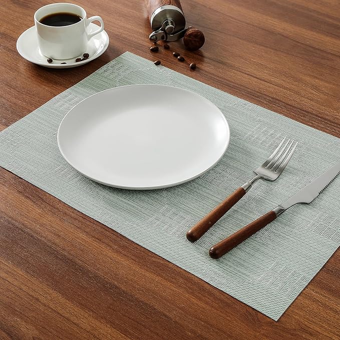 Leetaltree Mint Cream Placemats Set of 6 - Heat Resistant Non-Slip Place mats for Dining Table, Washable Durable PVC Vinyl Woven Table Mats（Mint Cream, 6）